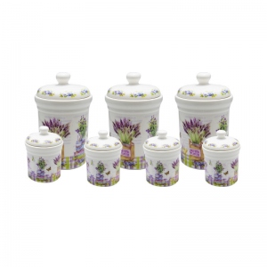 Set condimente Lavender, Portelan, 7 recipiente