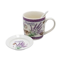 Set cani cafea de 2 persoane Lavender, Portelan, 300 ml