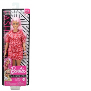 Papusa Barbie Fashionista cu Parul Roz
