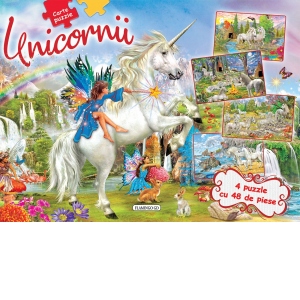 Unicornii. Carte puzzle (4 puzzle cu 48 de piese)