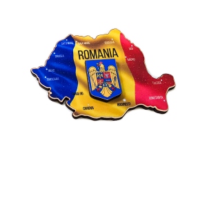 Magnet lemn Harta Romania cu stema 3D
