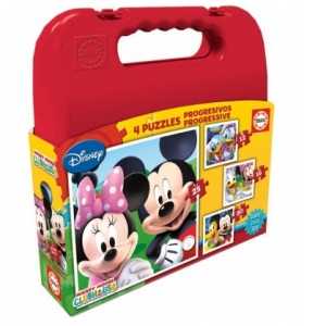 Valiza Mickey, cu 4 puzzle-uri 12-16-20-25 piese