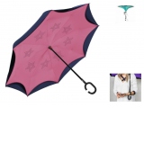 Umbrela ploaie reversibila uni cu maner C, culoare roz