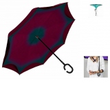 Umbrela ploaie reversibila model cu dungi, culoare rosu-negru