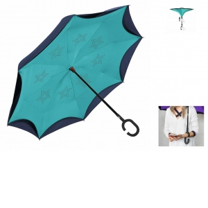 Umbrela ploaie reversibila uni cu maner C, culoare verde