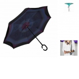 Umbrela ploaie reversibila model cu dungi, culoare albastru-negru