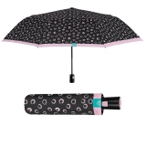 Mini umbrela ploaie pliabila automata negru cu roz, model cercuri