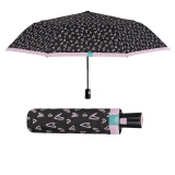 Mini umbrela ploaie pliabila automata negru cu roz, model inimioare