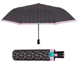 Mini umbrela ploaie pliabila automata negru cu roz, model pene roz
