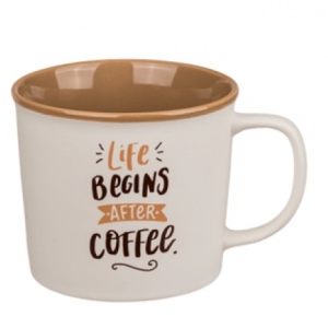 Cana din ceramica cu mesaj: Life begins after coffee