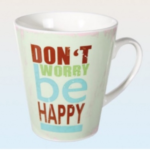 Cana din ceramica cu mesaj: Don t worry be happy, cana verde