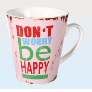 Cana din ceramica cu mesaj: Don t worry be happy, cana roz