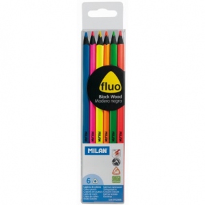 Creion color 6 culori Fluo lemn negru MILAN
