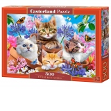 Puzzle 500 piese Kittens with flowers