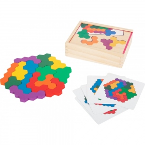Joc educativ puzzle din lemn, hexagon, 19 parti