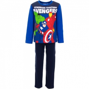 Pijamale pentru baieti din bumbac organic cu imprimeu Avengers, 8 ani