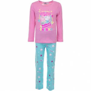 Pijamale pentru fete cu imprimeu Peppa Pig - Galaxy din bumbac organic, roz/albastru, 3 ani