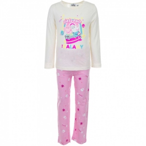Pijamale pentru fete cu imprimeu Peppa Pig - Galaxy din bumbac organic, galben/roz, 3 ani