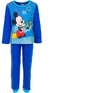 Pijamale pentru baieti cu imprimeu Mickey Mouse, din bumbac organic, albastru, 2 ani