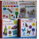 Pachet 4 carti educative: 1. Culorile; 2. Animale domestice; 3. Numerele; 4. Primele cuvinte
