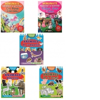 Pachet Carti cu abtibilduri si activitati: 1. Animale de la ferma; 2. Animale diferite; 3. Animale de companie; 4. Cai, ponei si unicorni; 5. Printese, sirene si zane