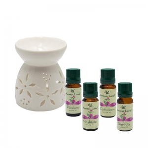 Set aromaterapie cadou, Aromatizor Ceramic si 4 Uleiuri Parfumate, Aroma Land, 10 ml