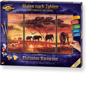 Kit pictura pe numere Schipper Africa - Drumul elefantilor, 3 tablouri