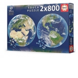 Puzzle 2x800 piese rotund - Planet Earth (Educa-19039)