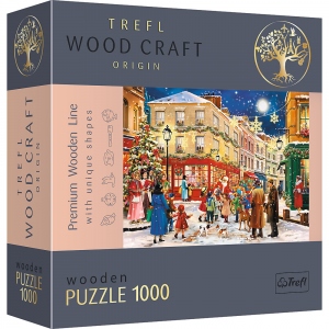 Puzzle Trefl din lemn 1000 piese Strada pregatita de Craciun