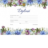 Diploma de absolvire, model flori albastre