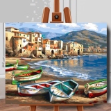 Set pictura pe numere (panza) Barci la tarm 40x50 cm