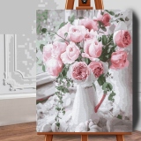Set pictura pe numere (panza) Buchet de trandafiri roz 50x40 cm