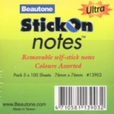 Stick On Notes (ULTRA) (76x76 mm, pachet cu 500 file/cub, 100 file x 5 culori)