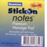 Stick On Notes, 76 x 76mm, blister 400 file/cub (GALBEN NEON)