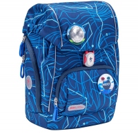 Ghiozdan neechipat Comfy, dimensiune 33 x 27 x 18 cm, motiv Abstract Neon Blue