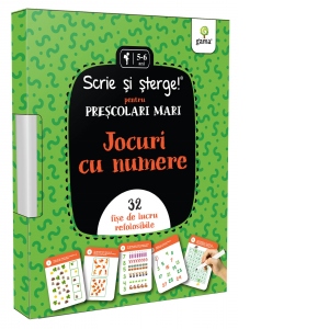 Scrie si sterge! pentru prescolari mari - Jocuri cu numere. 32 fise de lucru refolosibile