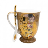 Cana cafea cu lingurita Golden Klimt, Charisma, Portelan, 300 ml