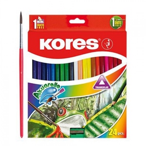 Creioane Kores Watercolor Akuarelle, triunghiulare, cu ascutitoare si pensula, ascutite, 12 bucati/cutie
