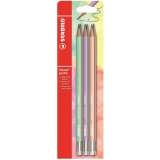 Creion grafit HB Stabilo, cu radiera, set 6 bucati, corp in culori pastelate