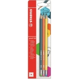 Set 3 creioane grafit tip HB 160, galben, portocaliu, petrol, cu radiera