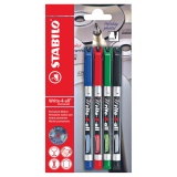 Marker permanent Stabilo Write-4-all, F, 0.7 mm, 4 culori/blister, albastru, negru, rosu, verde