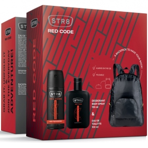 Set cadou STR8 Red Code, Barbati: Apa de toaleta, 100 ml + Deodorant spray pentru corp, 150 ml + ghiozdan cadou