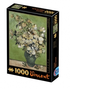 Puzzle 1000 piese Vincent Van Gogh - Pink Roses in a Vase