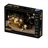 Puzzle 1000 piese Jan Brueghel cel Batran - Flowers in a Basket and a Vase