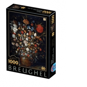 Puzzle 1000 piese Jan Brueghel cel Batran - Flowers in a Wooden Vessel
