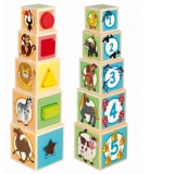 Jucarie bebe Set 5 cuburi lemn cu forme geometrice 3D