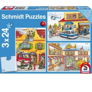 Puzzle 3 x 24 piese - Pompierii si politia