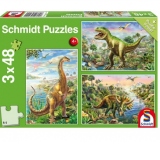 Puzzle 3 x 48 piese - Aventurile dinozaurilor
