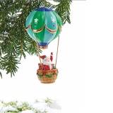 Ornament pentru brad-Mos Craciun in balon 17 cm, model verde