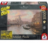 Puzzle Schmidt: Thomas Kinkade - Glow in the Dark - Pe strazile Venetiei, Fosforescent, 1000 piese